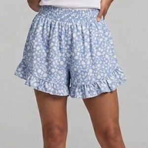 Light Blue Floral Ruffle Shorts